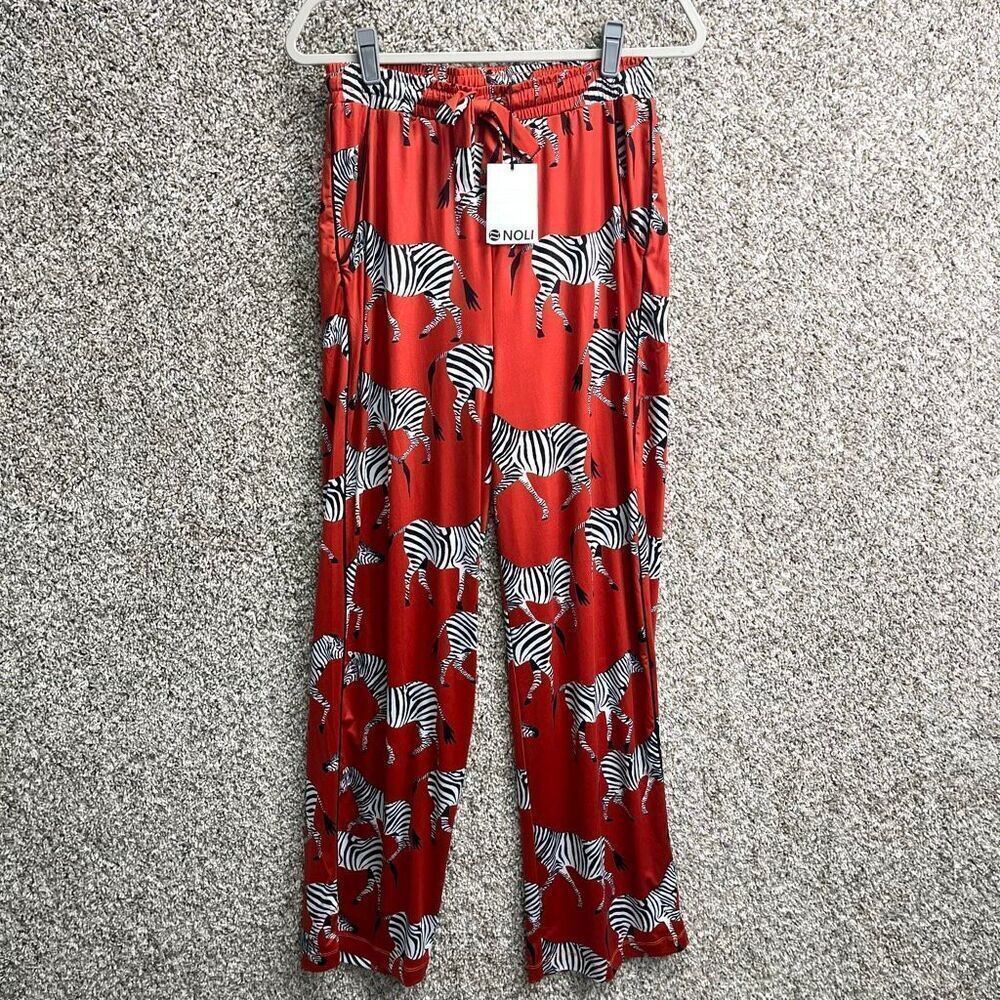 Noli Pants Women’s Small Orange, Black and White Zebra Print Long Lounge Pajama‎